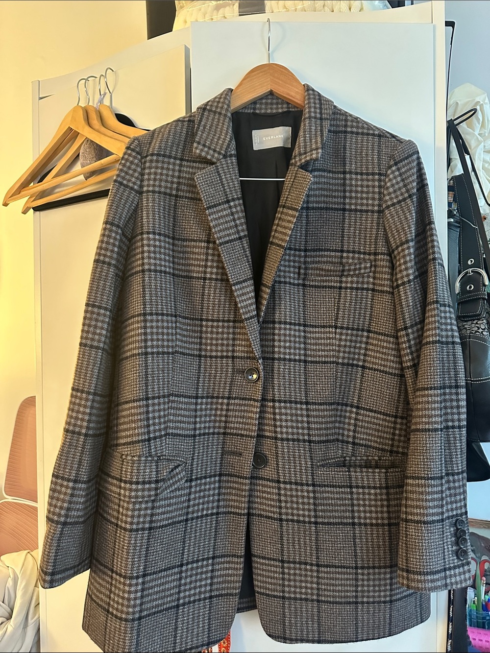 Everlane Gray Checked Wool-Blend Blazer